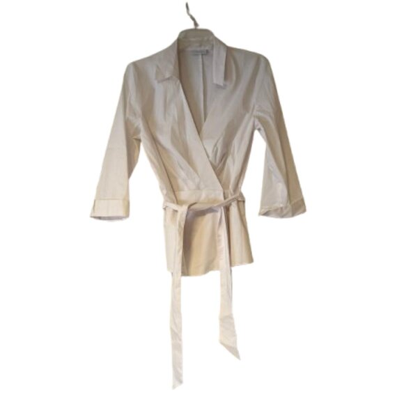 New York & Company Stretch White Wrap Top - Tie Waist - Medium - Picture 1 of 5